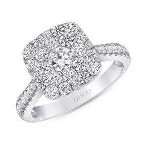 18K White Gold Cushion Shape Halo Cluster Engagement Ring