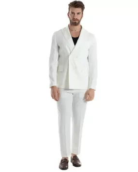 Abito Uomo Doppiopetto Vestito Completo Giacca Pantaloni Bianco Tinta Unita Elegante Casual GIOSAL-AE1041A