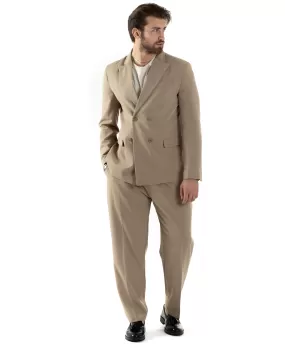 Abito Uomo Doppiopetto Vestito Oversize Completo Giacca Pantaloni Palazzo Fondo Largo Beige GIOSAL-AE1044A