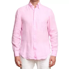 BARBA Handmade Chambray Pink Linen Button-Down Shirt EU 40 US 15.75