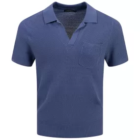 Ben Slim Fit Open Collar Silk Polo Bijou Blue - SS24