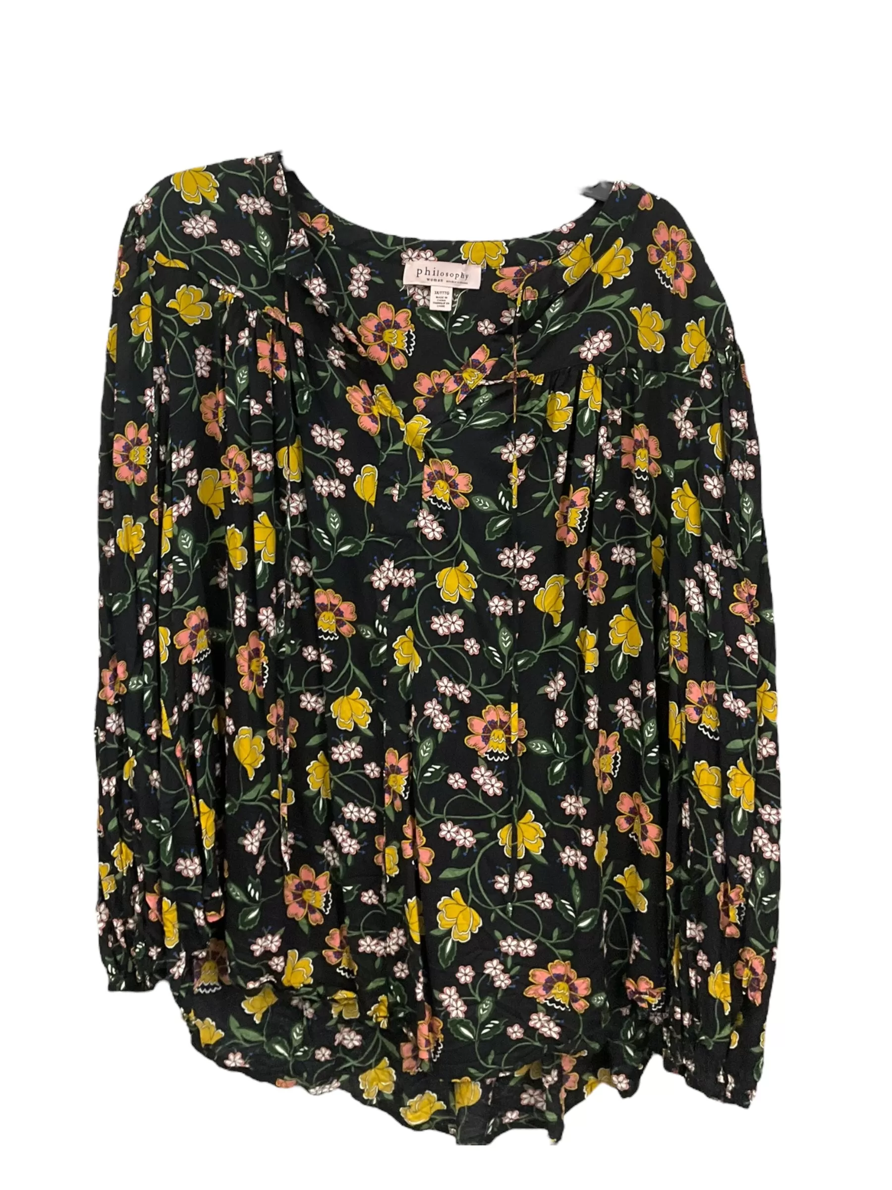 Black Floral Blouse Long Sleeve Evri, Size 1x