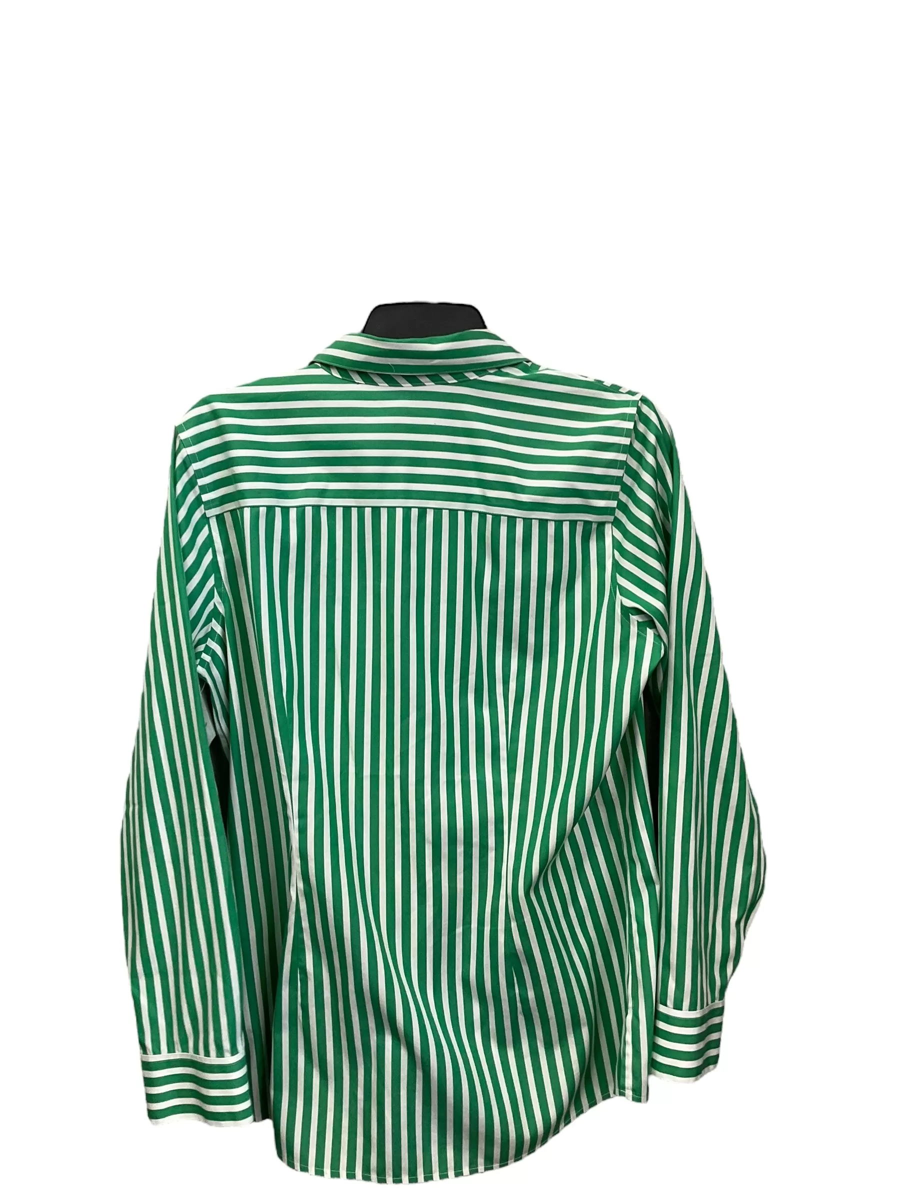 Blouse Long Sleeve By Foxcroft In Green & White, Size: M