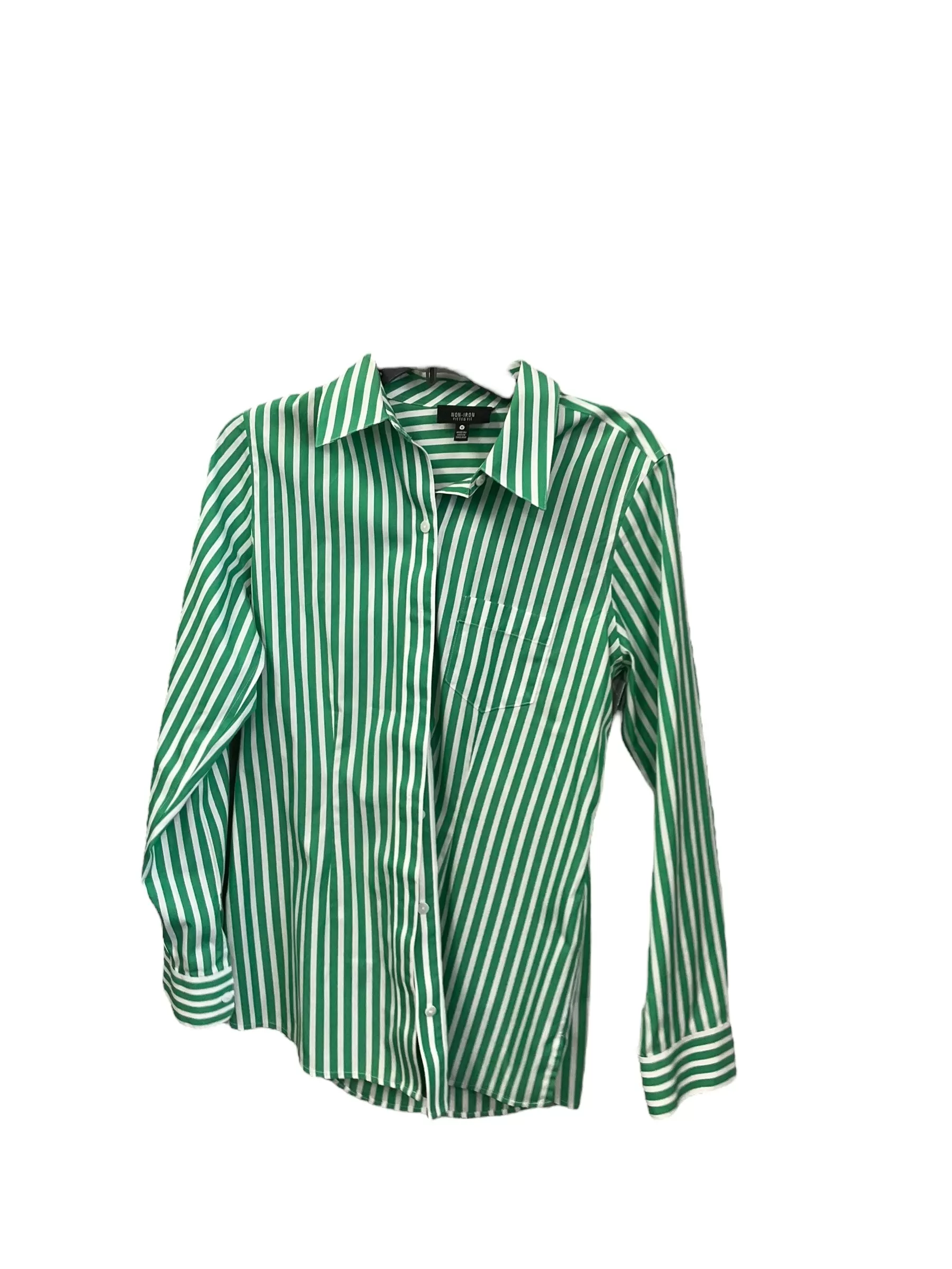 Blouse Long Sleeve By Foxcroft In Green & White, Size: M