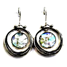 Bluenoemi Sterling Silver Earrings with Roman glass Israeli #romanglass jewelry