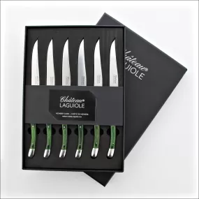 Chateau Laguiole Signature Steak Knives Green Stamina Wood - Shiny Finish