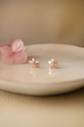 Cute Little Flower Rose Gold Plated Sterling Silver Stud Earrings