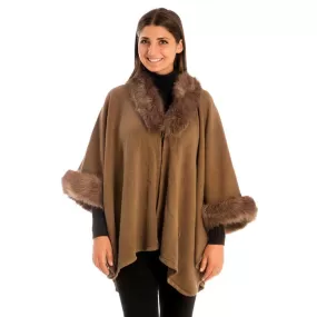 Faux Fur Trim Shawl Poncho