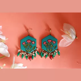 Floral Beaded Handpainted Green (Earrings)