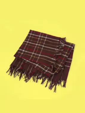 Fringe Scarf Plaid Pattern Brown Gold