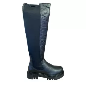 Hosis Women's boots in wrinkled leather and stretch lycra PRF2586 black