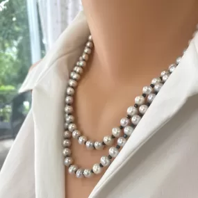 Light Grey Fresh Water Pearls and Spinel Long Necklace,Silver, 41inches