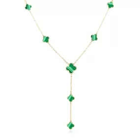 Malachite Clover Station Lariat Necklace