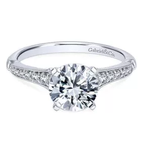 Mounting Only, 14K White Gold Round Straight Engagement Ring Mounting