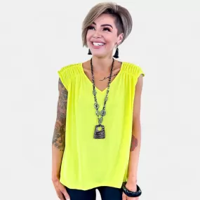 Neon Yellow V Neck Tie Back Top [NO RETURNS]