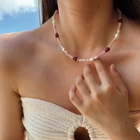 Red Agate Waterdrop Pearl Beaded Necklace