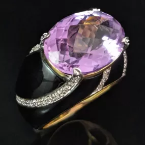 The Nowra - Vintage Amethyst Diamond Onyx 14k Gold Cocktail Dome Ring