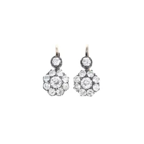 Victorian Inspired 3 Carat Old European Diamond Cluster Earrings