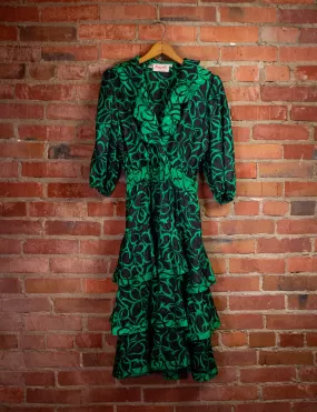 Vintage Assorti Green Patterned Dress 80s XS