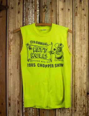 Vintage Rat's Hole Chopper Show Cut Off Graphic T Shirt 1985 Neon Green XS